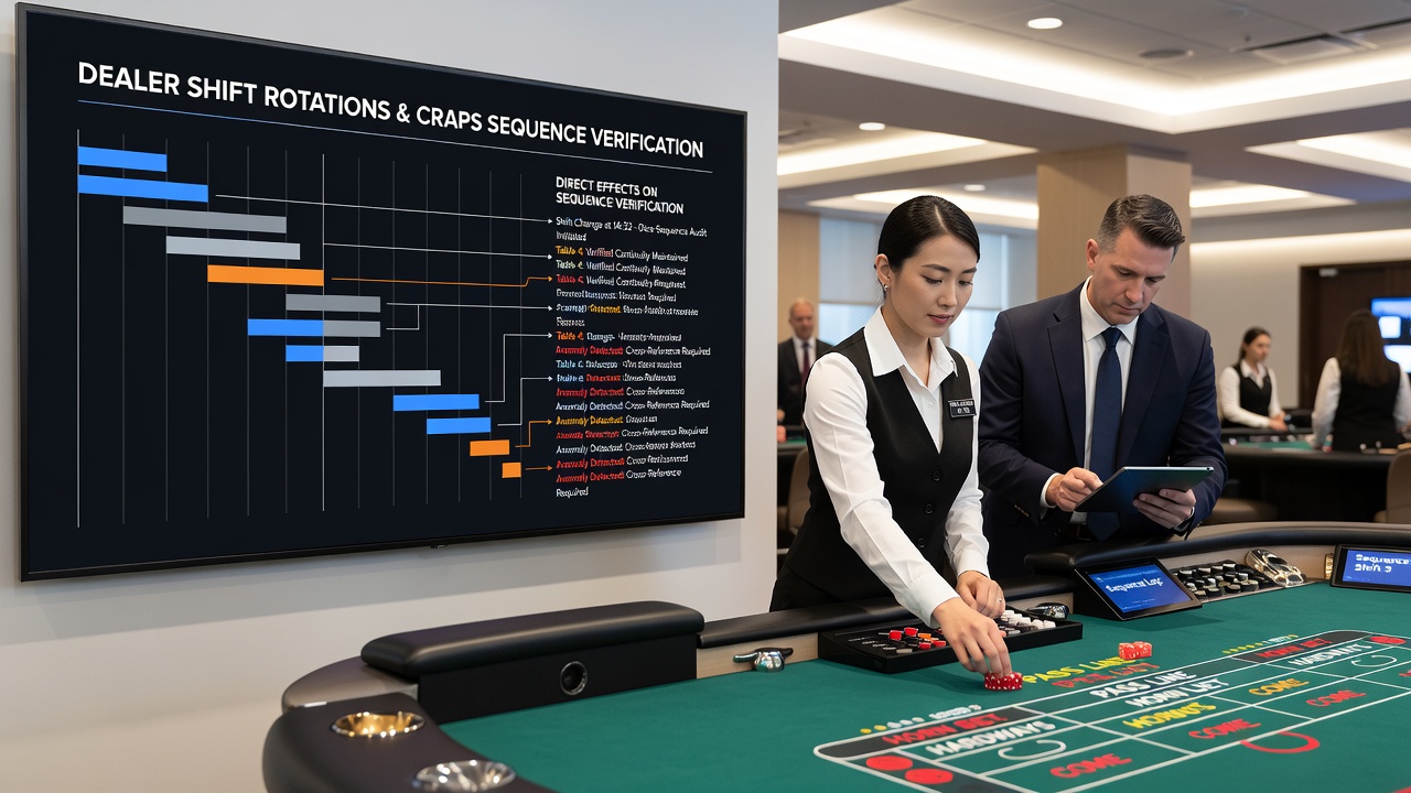 Craps-Tisch mit Überwachungstechnik während einer Dealer-Rotation