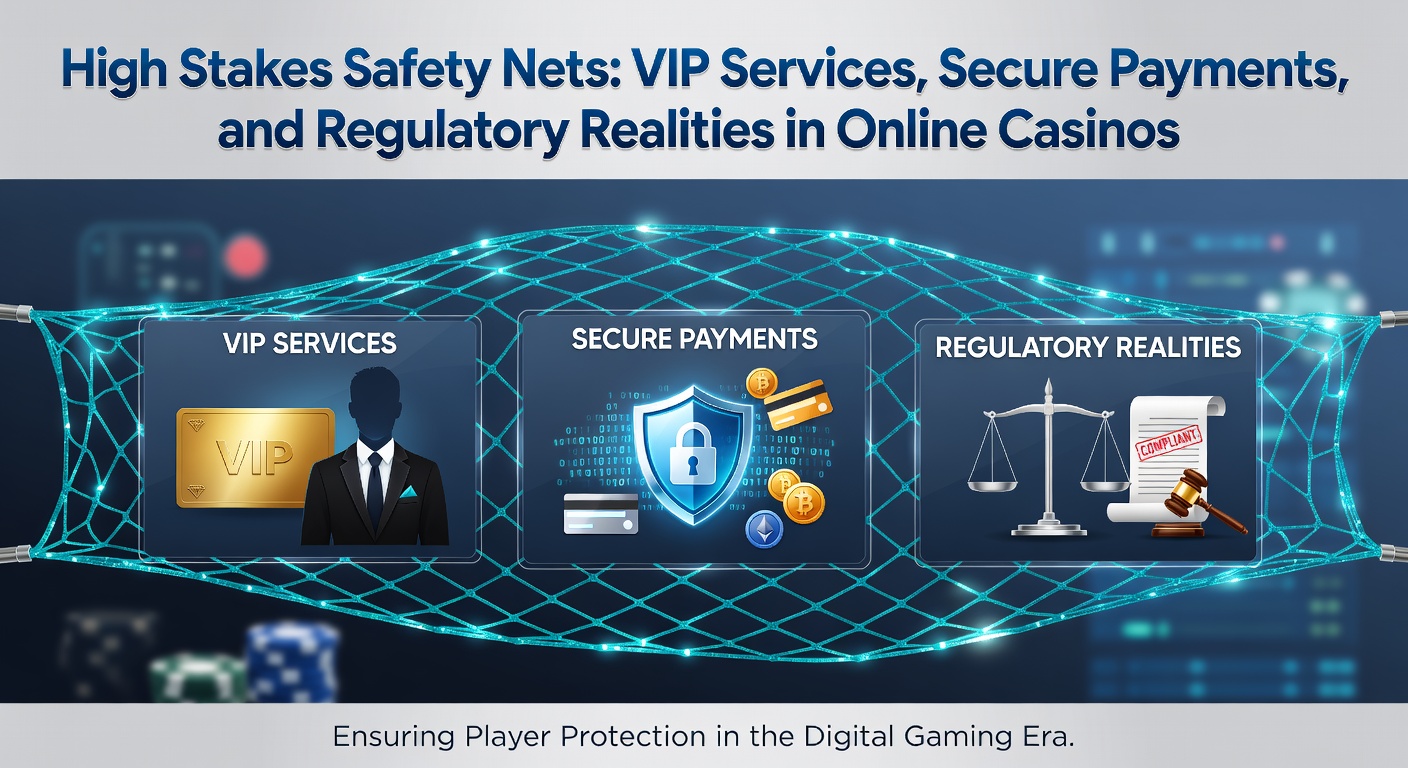 Ein elegantes Online-Casino-Interface mit VIP-Bereich und sicheren Zahlungssymbolen, das die Welt hoher Einsätze beleuchtet