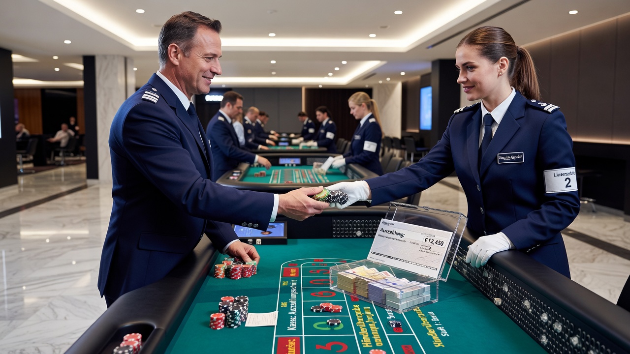 Detailansicht eines Craps-Layouts mit Auszahlungsprotokollen und Dealern