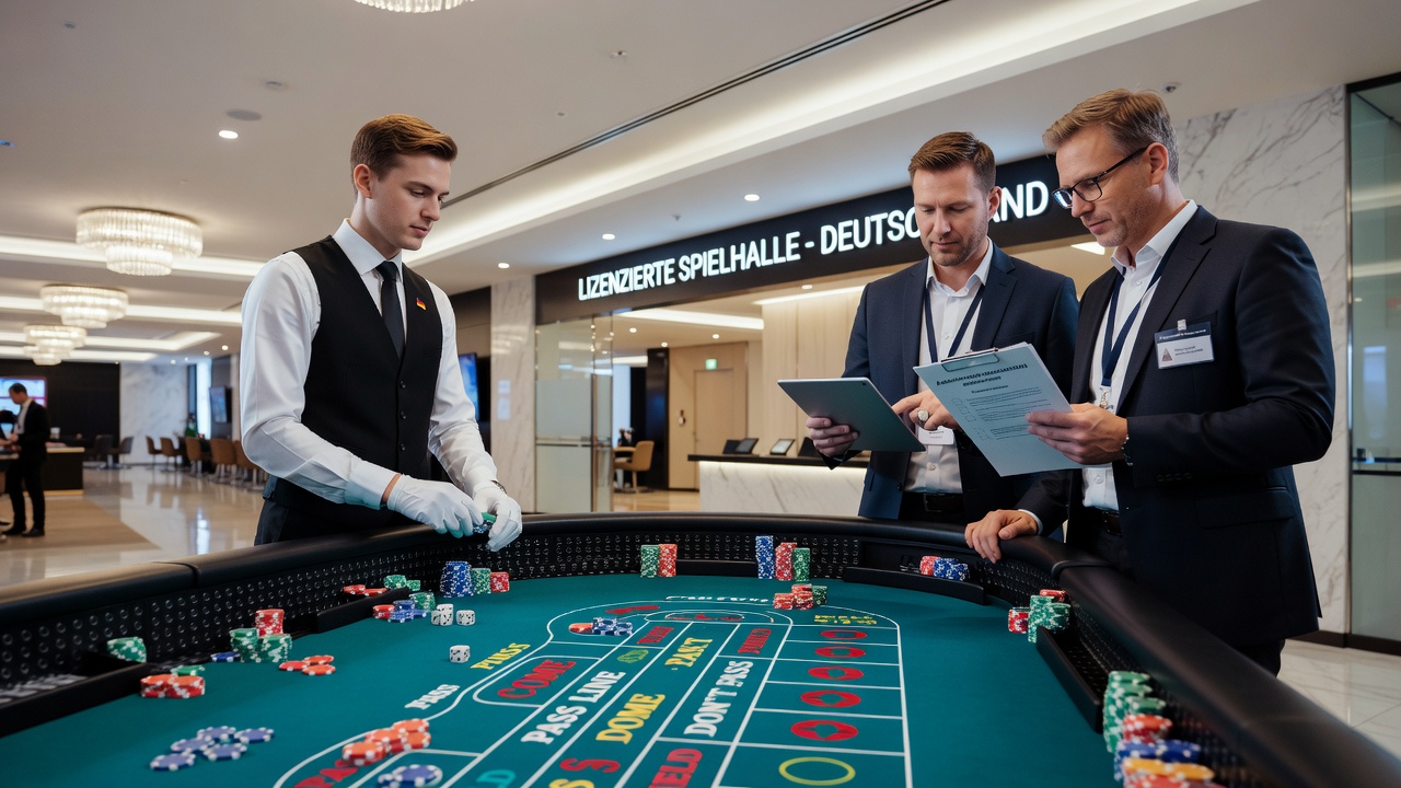 Craps-Tisch in einem deutschen Casino während einer provinziellen Audit-Prüfung mit Fokus auf Dealer-Rotation und Auszahlungsprotokolle