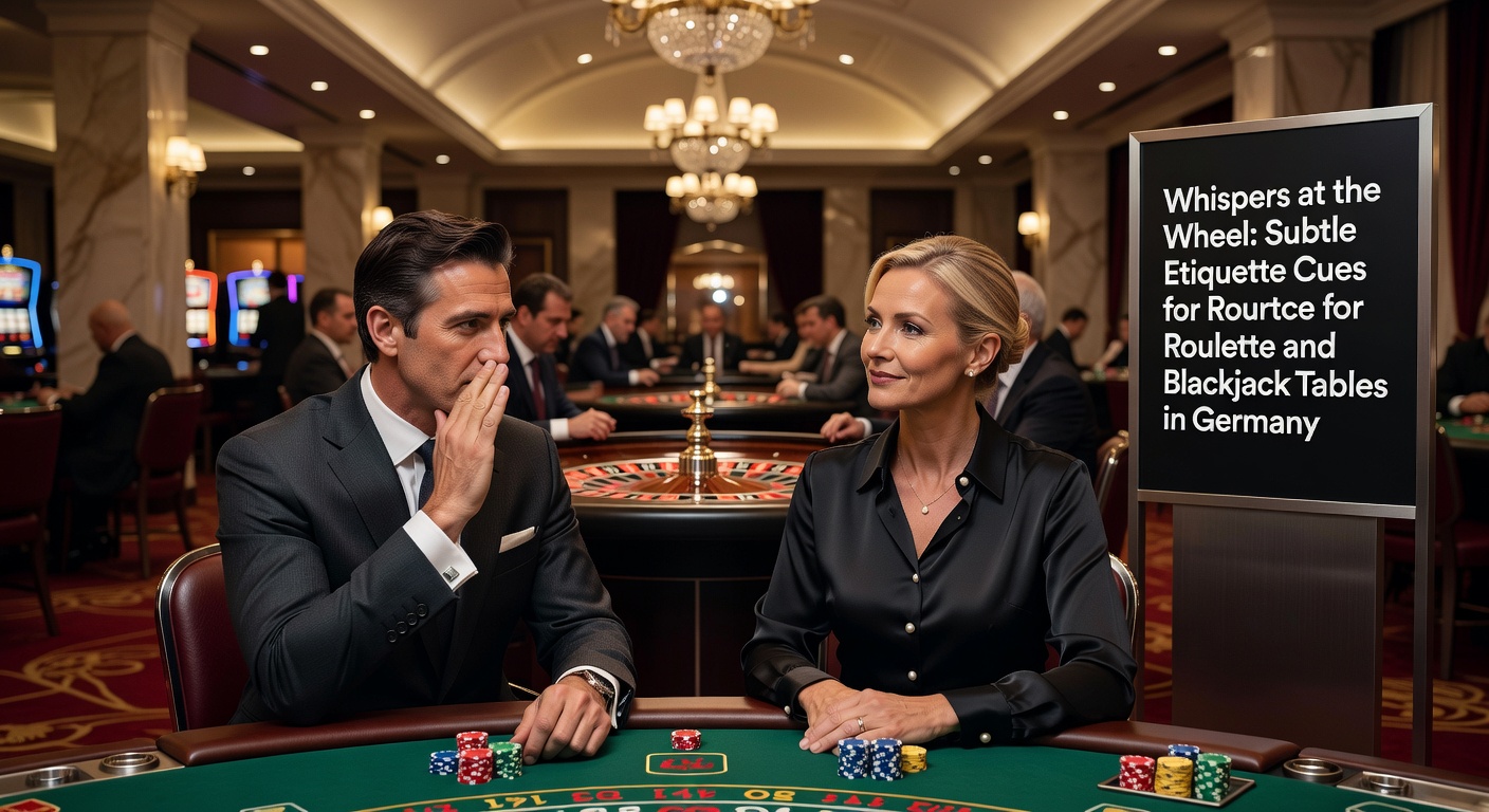 Ein elegantes Roulette-Tisch in einer deutschen Spielbank mit Spielern, die Chips setzen, und einem Croupier, der das Rad dreht – ein Moment der Spannung vor dem Spin.